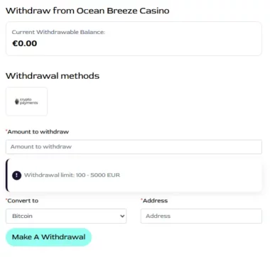 Ocean Breeze casino withdrawal form