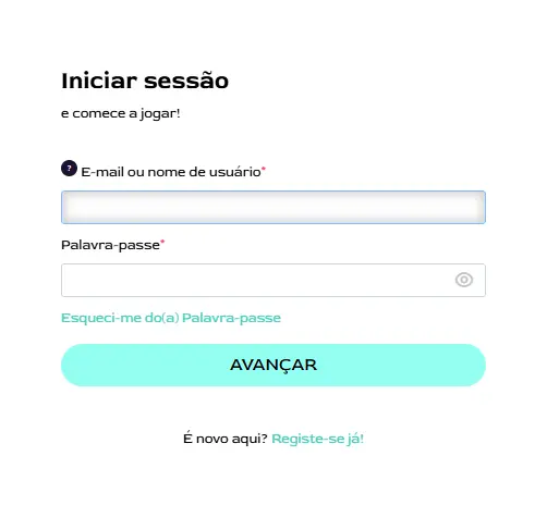 Formulário de login do cassino Ocean Breeze